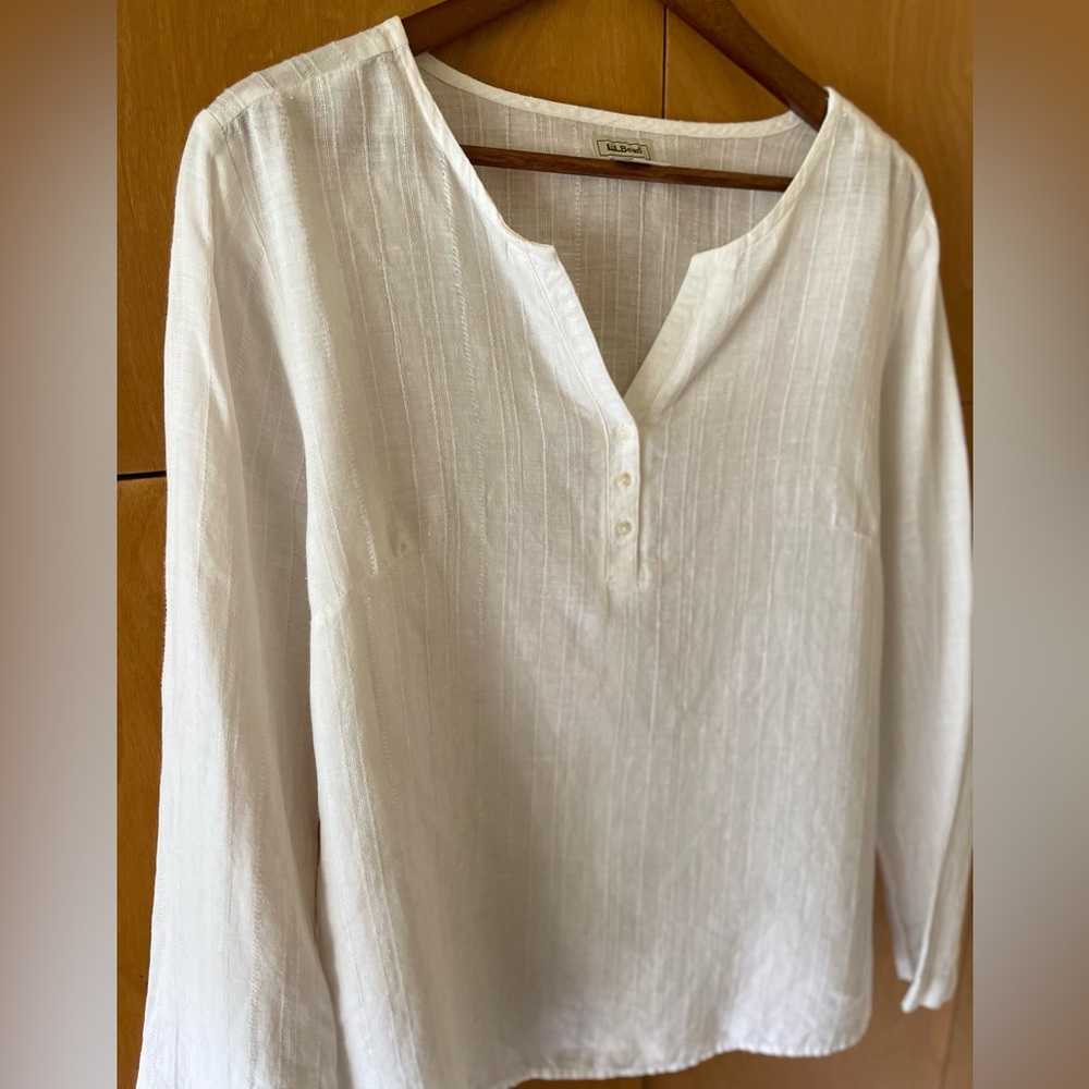 L.L. Bean 100% Linen Lagenlook Top. White Women's Size Large - Picture 2 of 15